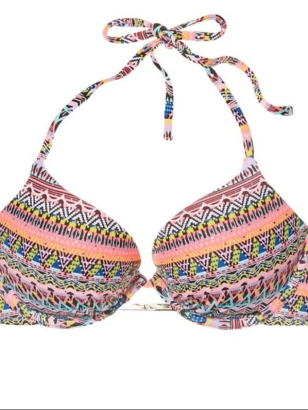 Bombshell Add-2-Cups Push-Up Halter Bikini Top Zig Zag Geo Chevron Print NWT